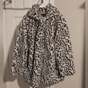 Ann Taylor Black and Cream Faux Fur Coat